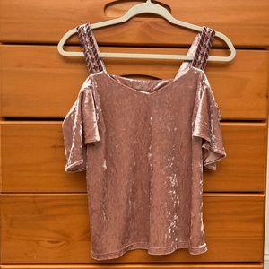 Lucky Brand Pink Velvet Embroidered Off the Shoulder
